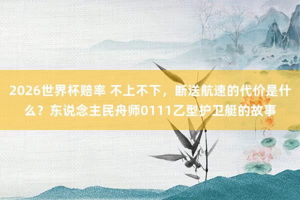 2026世界杯赔率 不上不下，断送航速的代价是什么？东说念主民舟师0111乙型护卫艇的故事