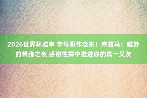 2026世界杯赔率 字母哥作念东！库兹马：唯妙的希腊之夜 感谢性掷中推进你的真一又友