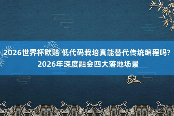 2026世界杯欧赔 低代码栽培真能替代传统编程吗? 2026年深度融会四大落地场景