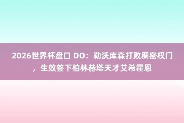 2026世界杯盘口 DO：勒沃库森打败稠密权门，生效签下柏林赫塔天才艾希霍恩