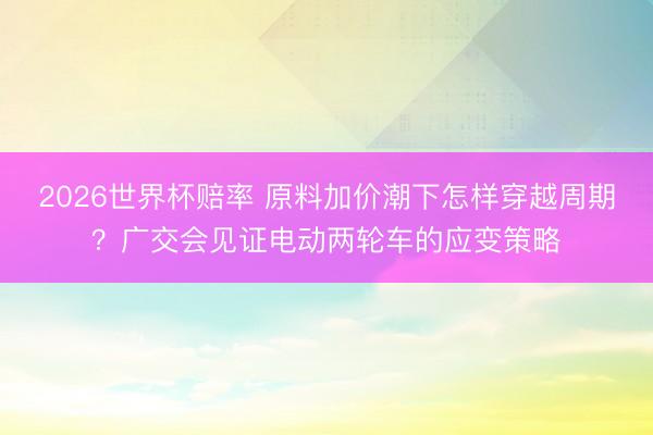 2026世界杯赔率 原料加价潮下怎样穿越周期？广交会见证电动两轮车的应变策略
